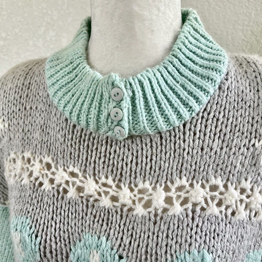 Amilano Vintage Paris Baby Blue Sweater Top Womens Medium Chunky Long Sleeve - Picture 6 of 14